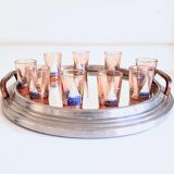 Carafe and 9 liquor glasses decorated with sailboats