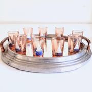 Carafe and 9 liquor glasses decorated with sailboats