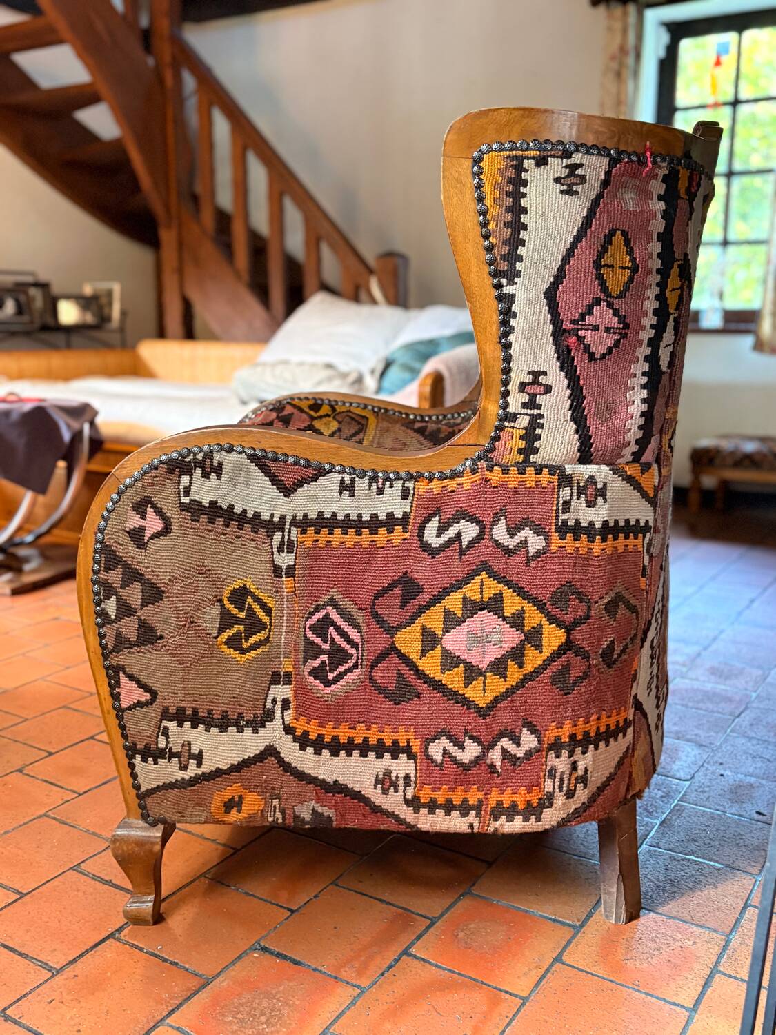 Pair of Roche Bobois armchairs — limited edition in oriental kilim