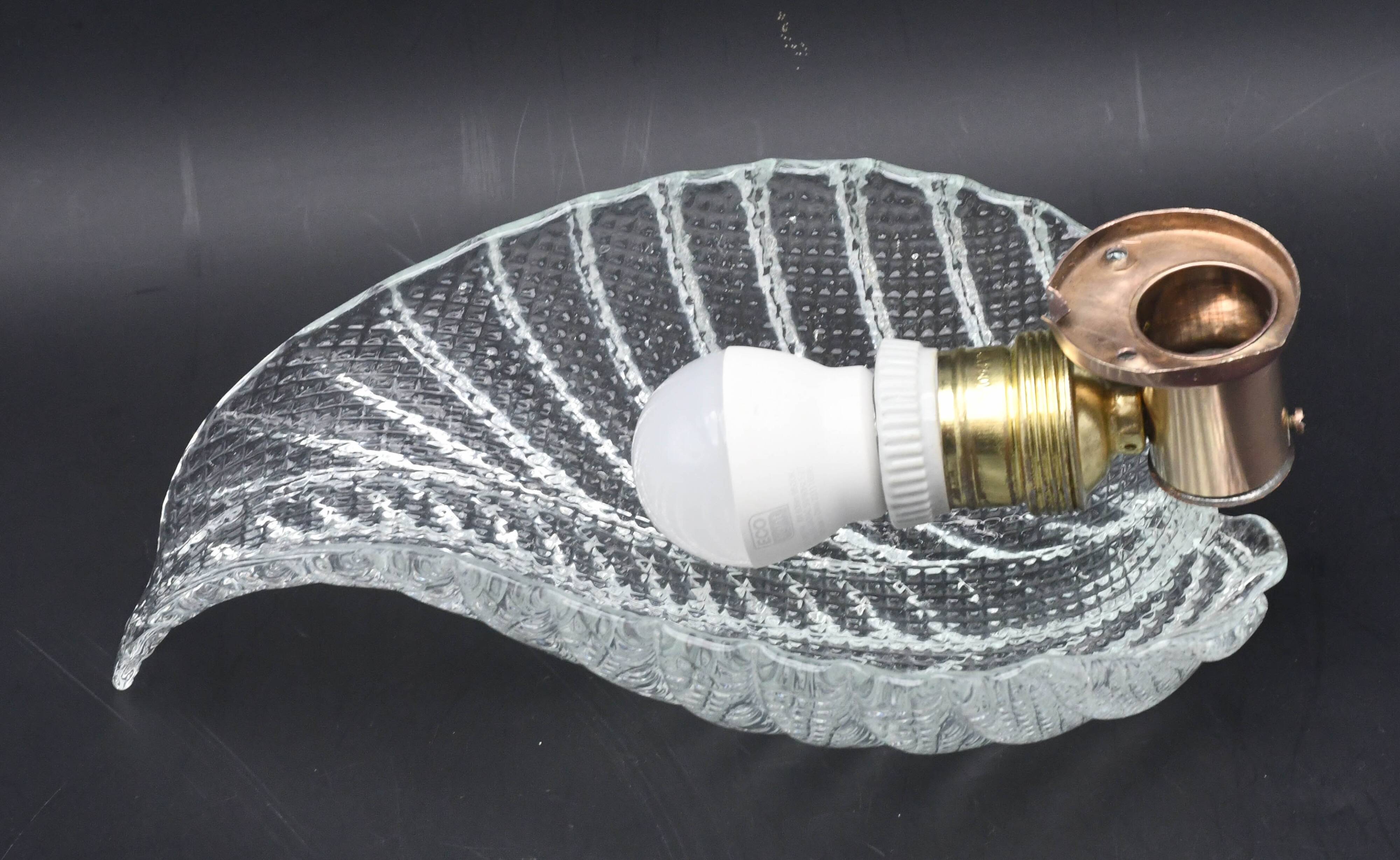 Wall light Trasparent Jewel Murano Glass Leave by Barovier e Toso, 1950s