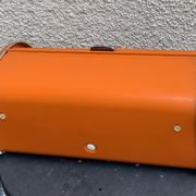 Bread box orange metal and its vintage knife 1970