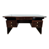 Executive Art Decò desk in exotic wood, glass, and brass