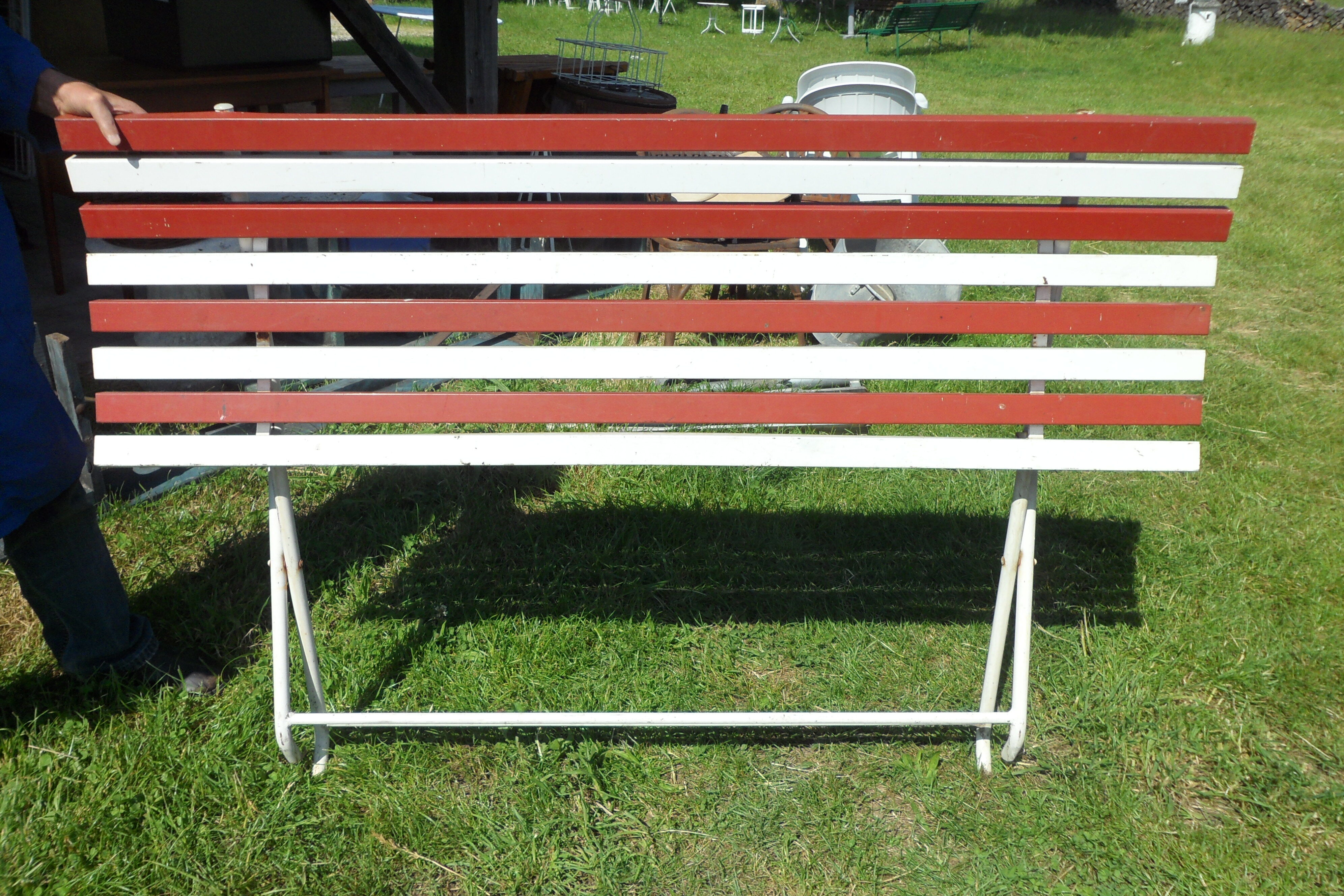 Folding bench with iron slats