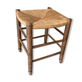 Wood and straw stool