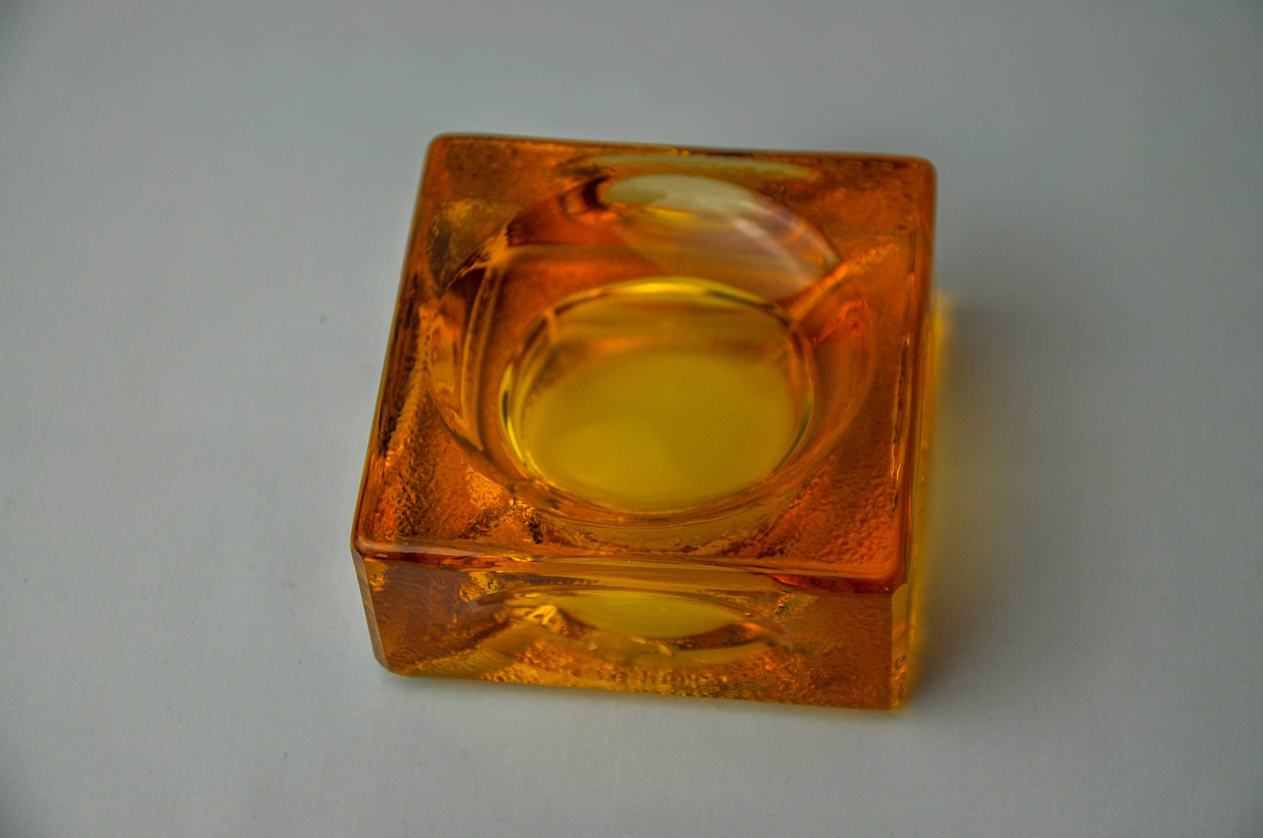 Orange ice cube ashtray by Antonio Imperatore, Murano glass, Italy, 1970
