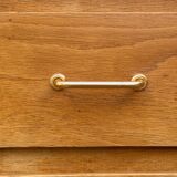 Vintage chest of drawers with tapered legs, solid raw oak, 1960.