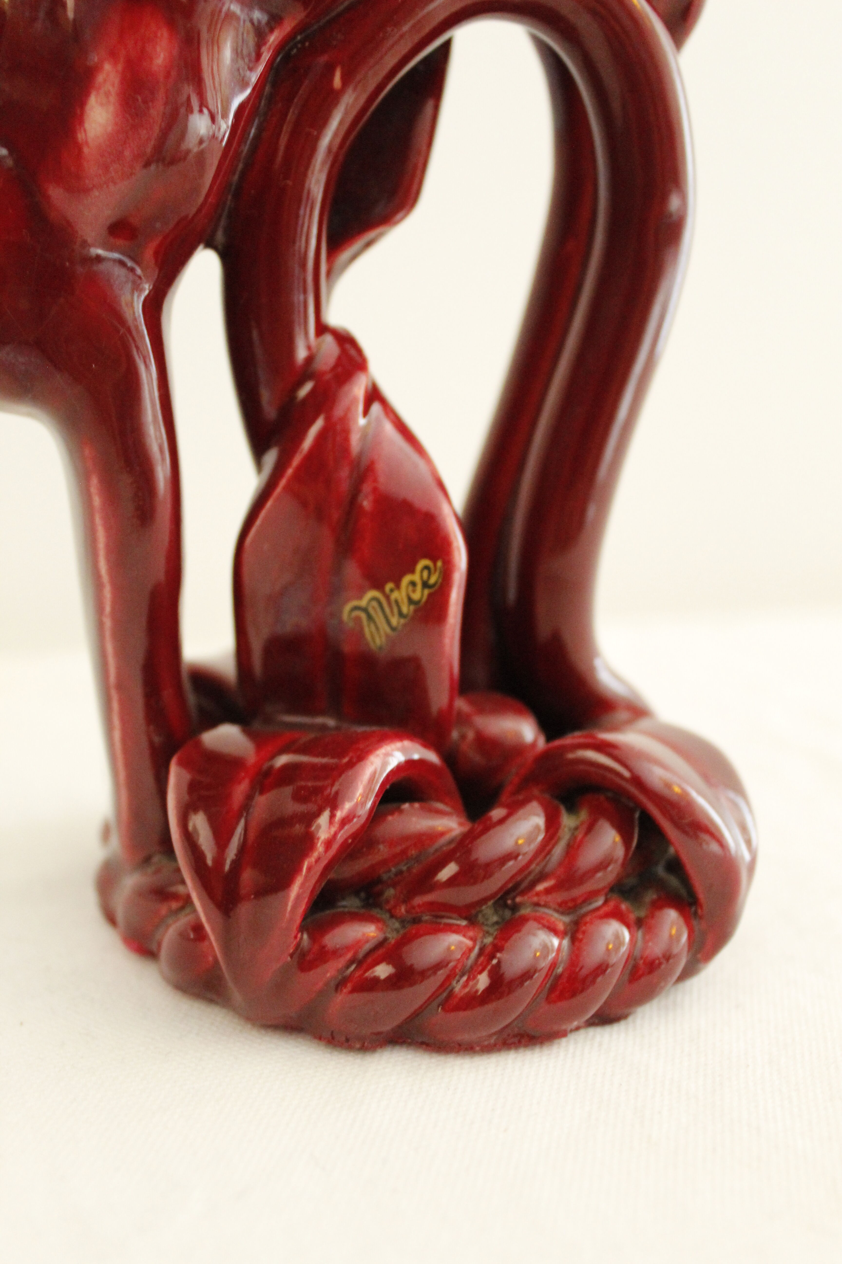 Vintage red ceramic candle holder - doe - "Nice"