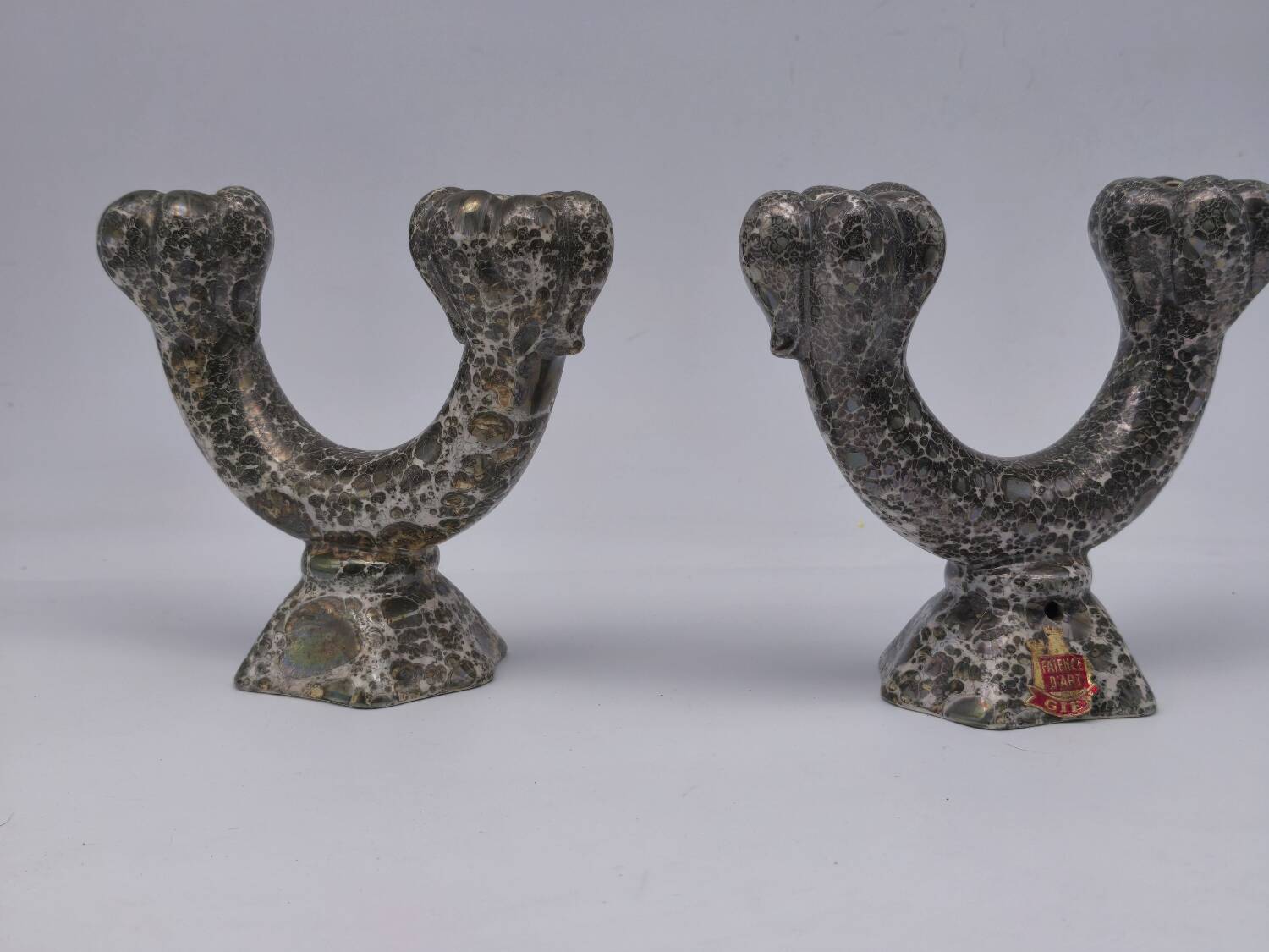 Art pottery candlesticks from Gien