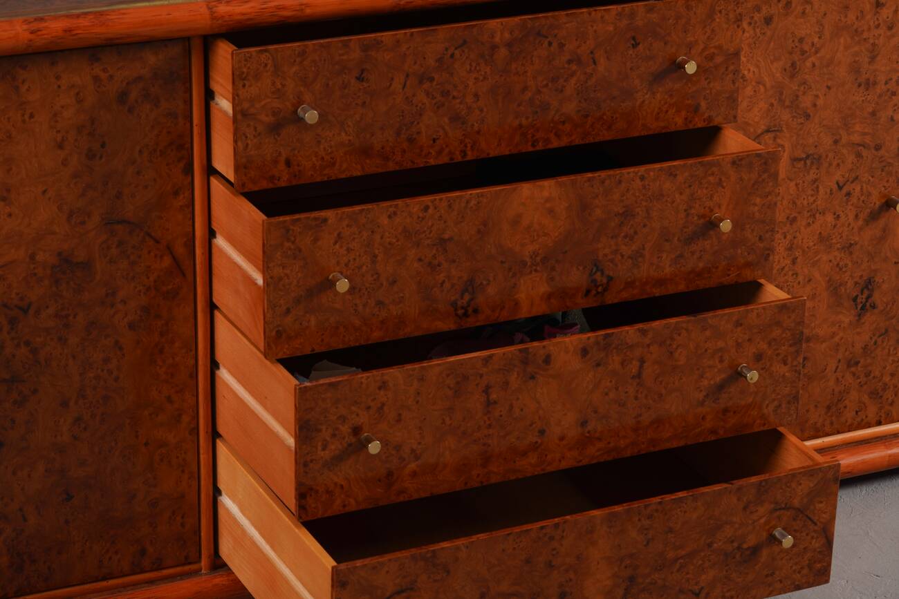 Vintage Italian sideboard in burl elm by Alberto Smania for Studio Smania Interni, Italy, 1960s