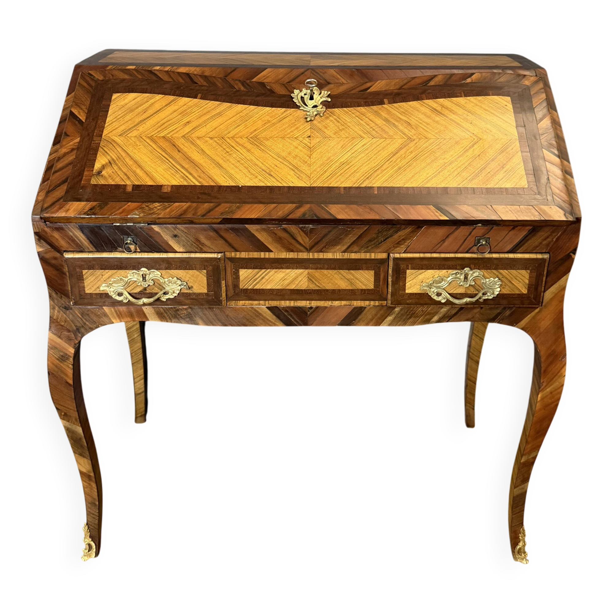 Louis XV slant-top desk in marquetry from the 18th century.