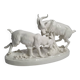 Saxon porcelain group, two fighting goats, signed Röhle, 1900