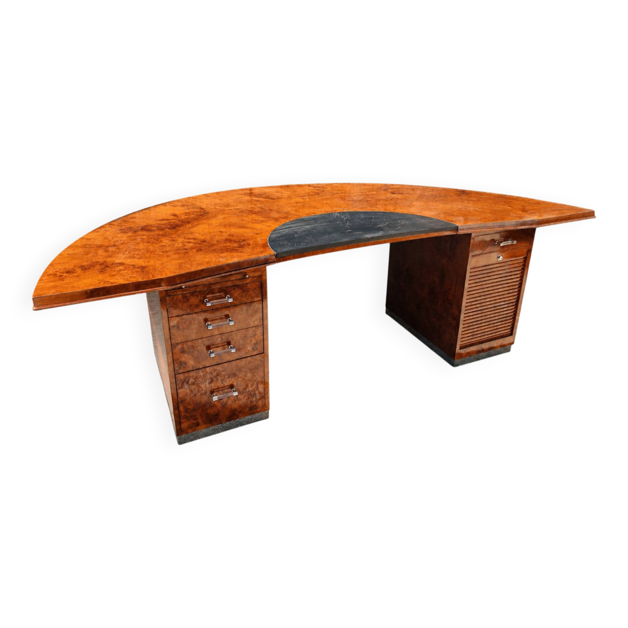 Bureau de direction vintage en loupe de bois – années 1970
