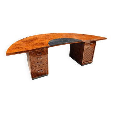 Bureau de direction vintage en loupe de bois – années 1970