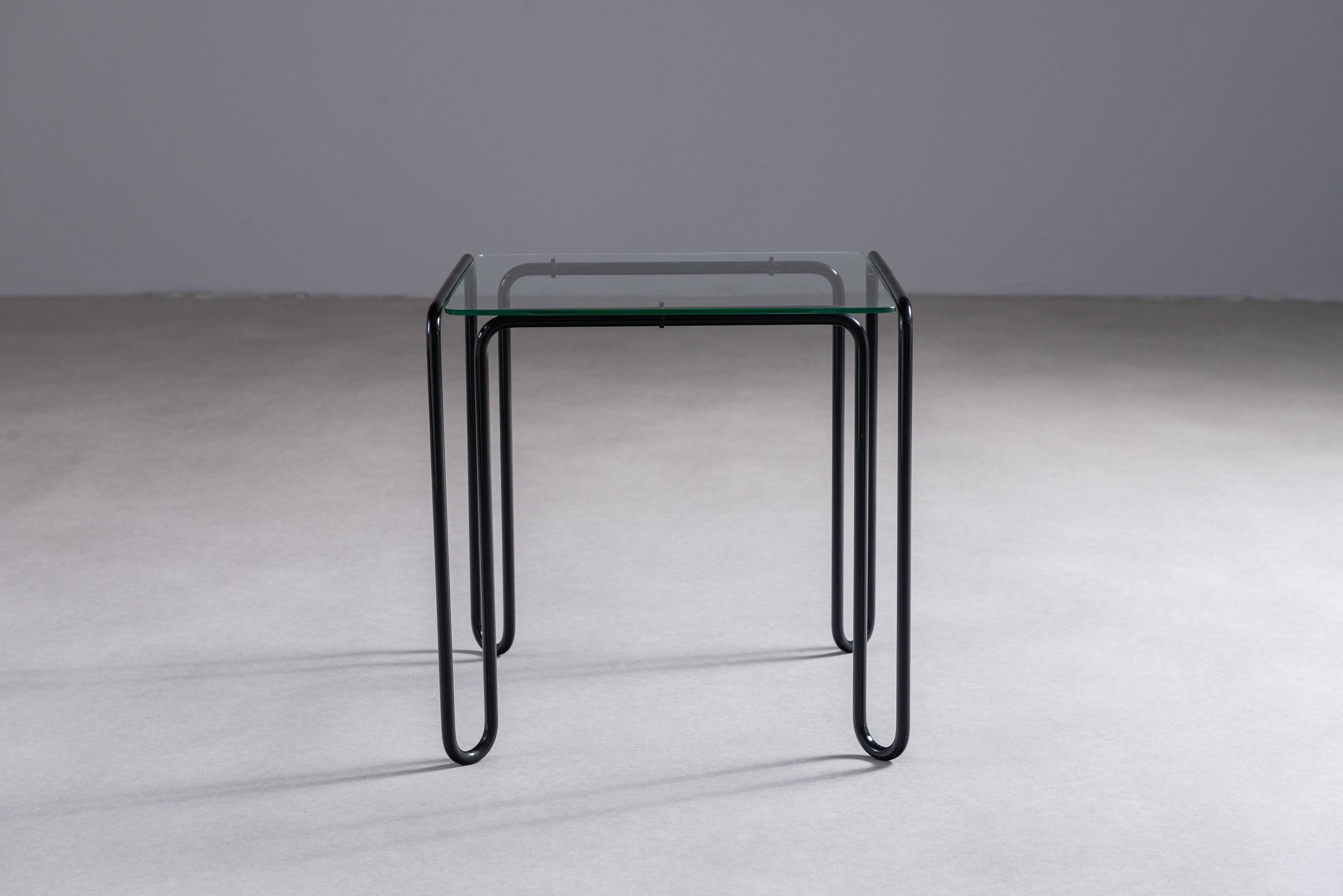 Minimalistic wireframe sidetable with glass top