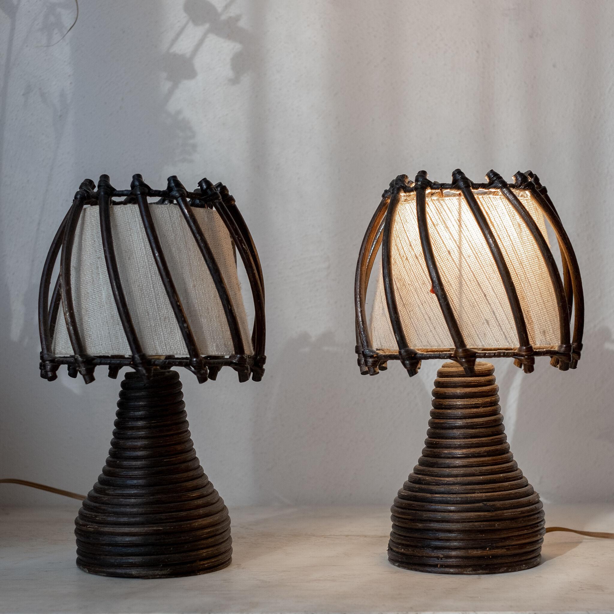 Pair of rattan lamps