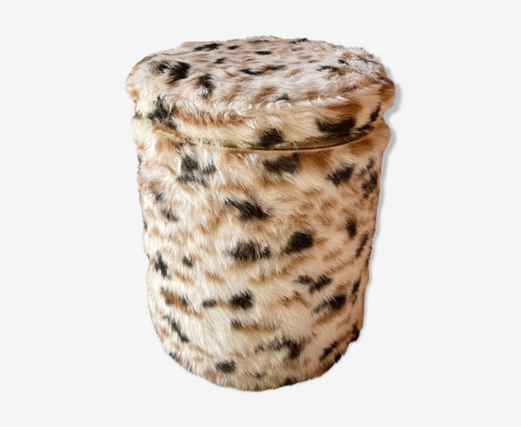 Pouf de rangement à poils vintage années 70