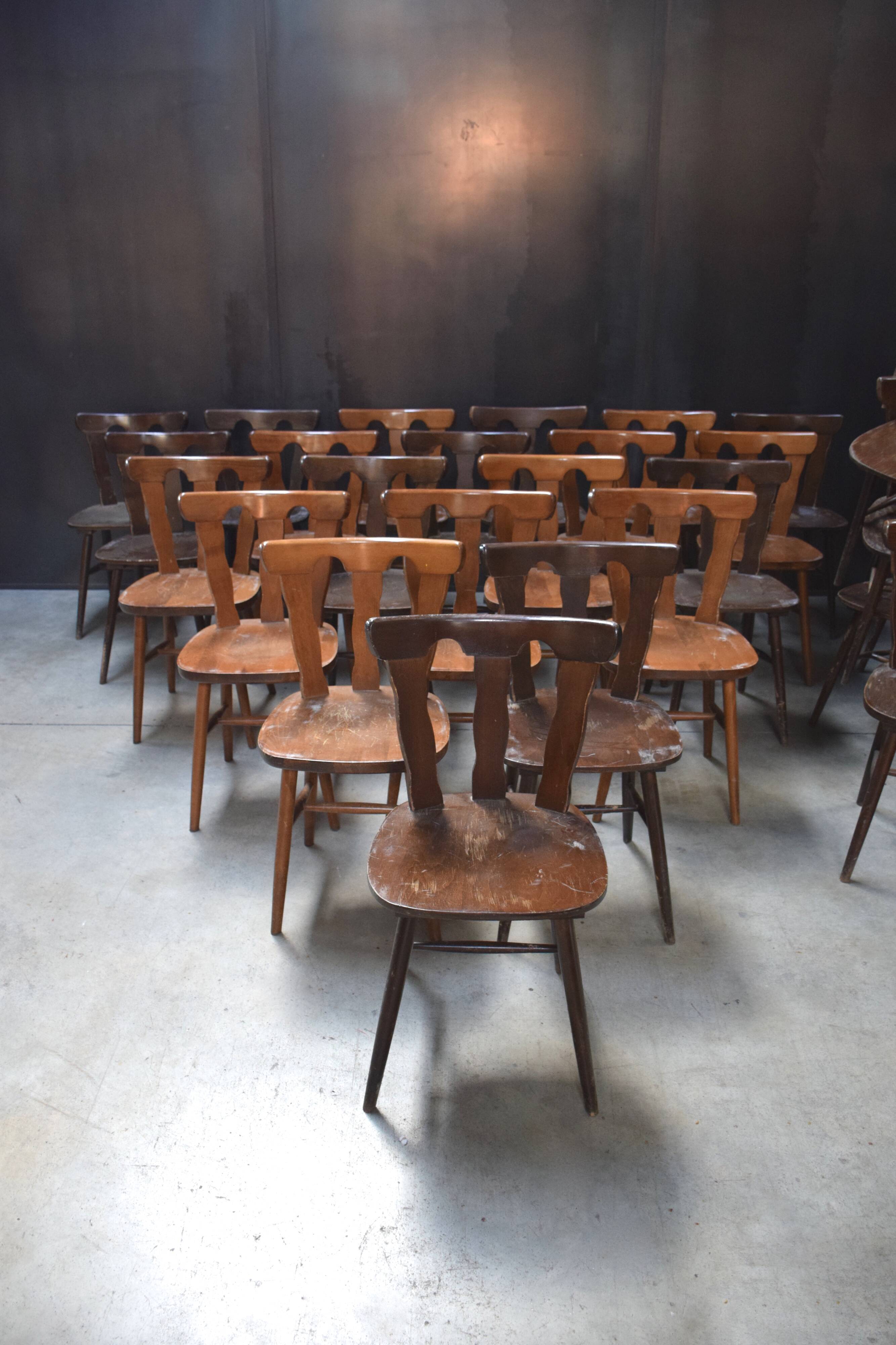Lot 25 chairs bistro bar wood vintage 1960