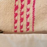 Berber kilim ottoman cover with fuchsia pink stripes