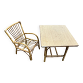 Rattan children's desk and chair