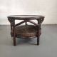 Vintage rattan coffee table with smoked glass top and rattan basket shelf