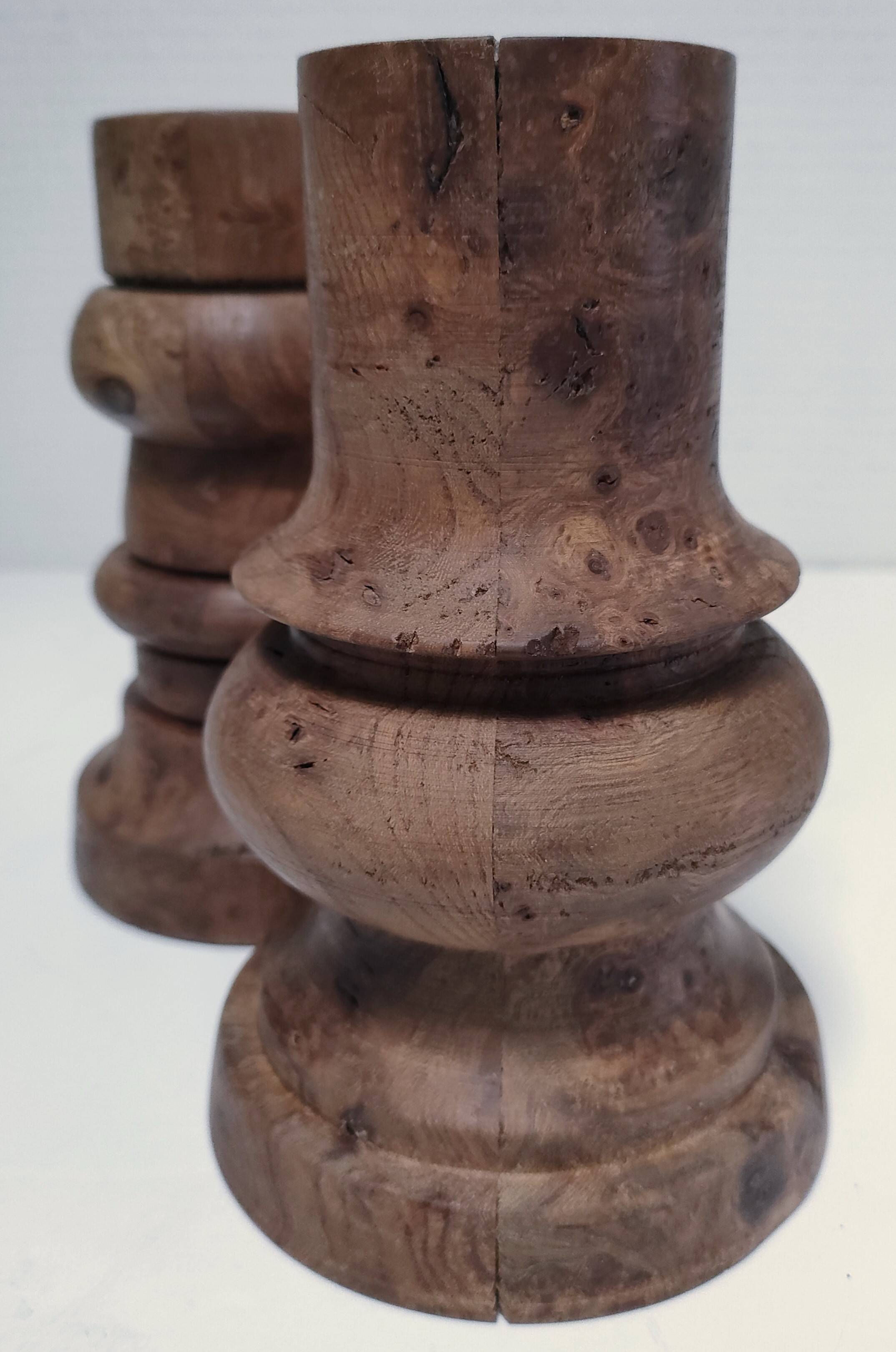 Two vintage turned wood pen and pencil pots