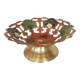 Vintage Brass Pedestal Bowl: Floral Motif, Red Blue Green Painted