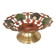 Vintage Brass Pedestal Bowl: Floral Motif, Red Blue Green Painted