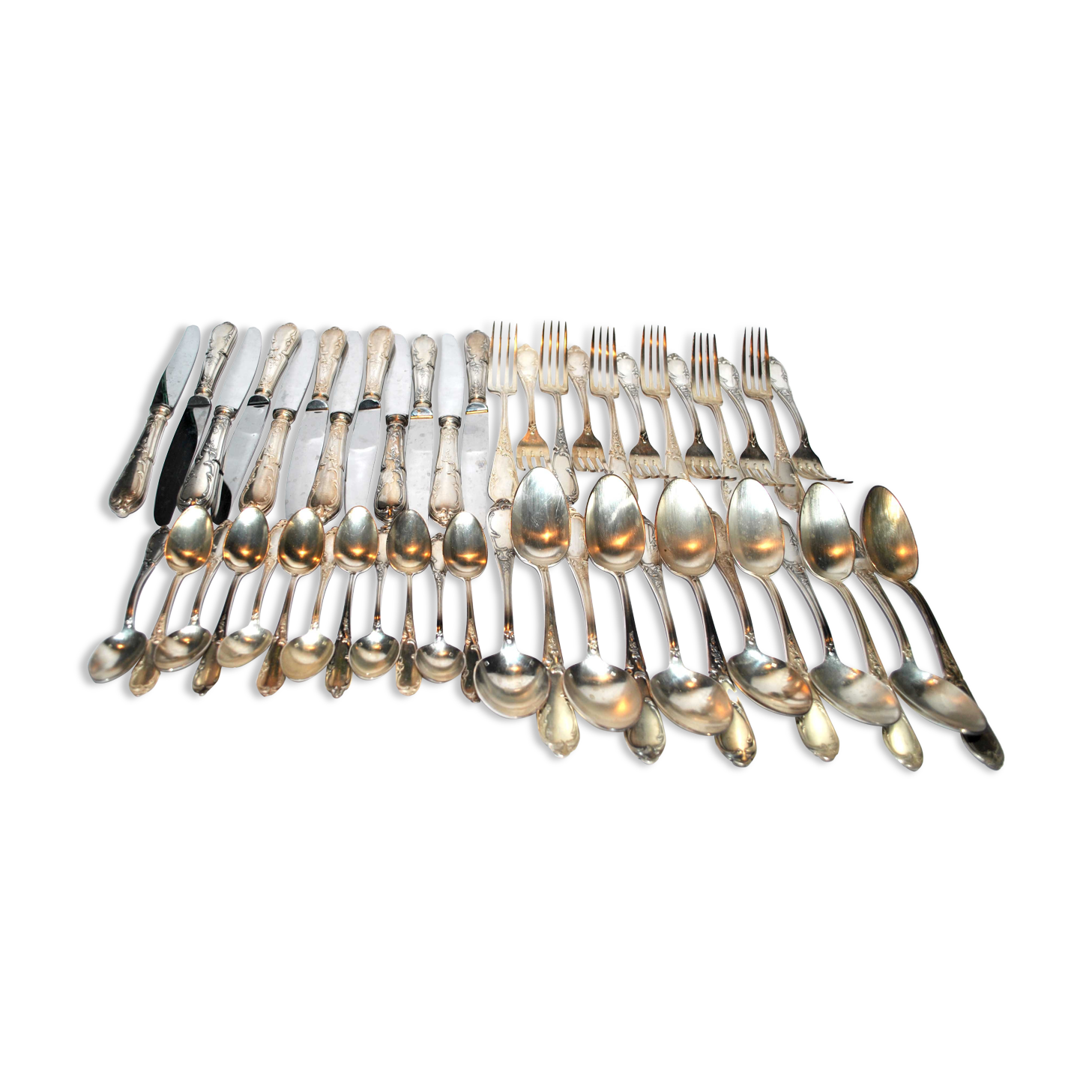 Housewife 48 vintage table cutlery in silver metal sfam - knife spoons coffee fork x12