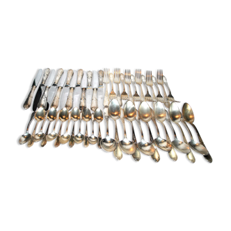 Housewife 48 vintage table cutlery in silver metal sfam - knife spoons coffee fork x12