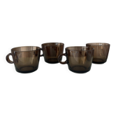 Set of 4 Vintage Smoked Glass Coffee CSeups by ŠEDA – Czechoslovakia, 1970s