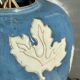 Magnificent Blue Glazed Ceramic Vase with White Plane Tree Leaves Decor