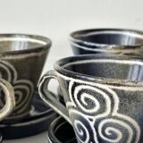 5 GMS Roscoff stoneware cups and saucers.