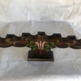 Artisanal candlestick in hand-painted solid wood, Scandinavian origin, folk art