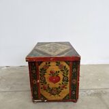 Coffre Populaire Peint Vintage Pin Massif – Art Folk Alsacien