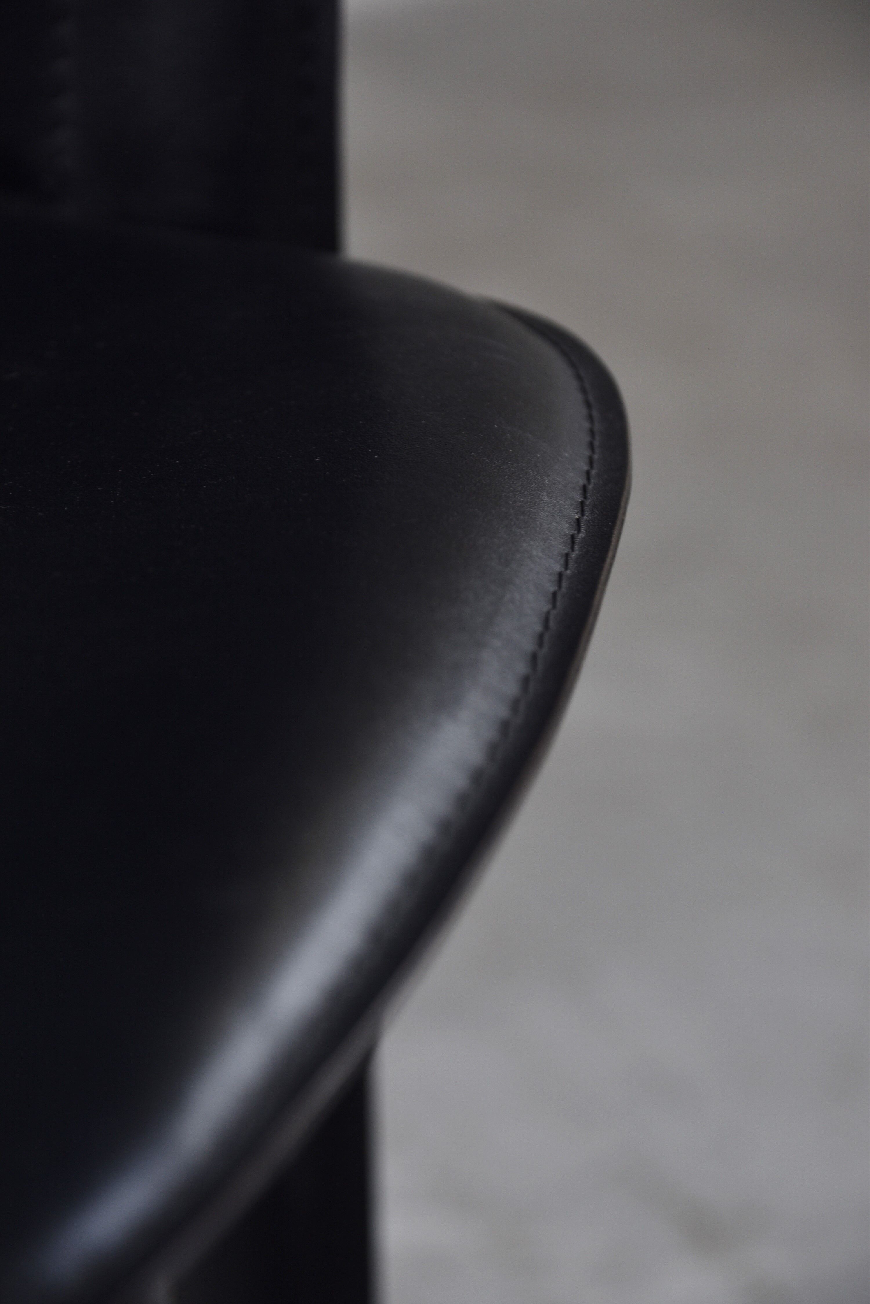 Vintage black leather dining chairs,  1980