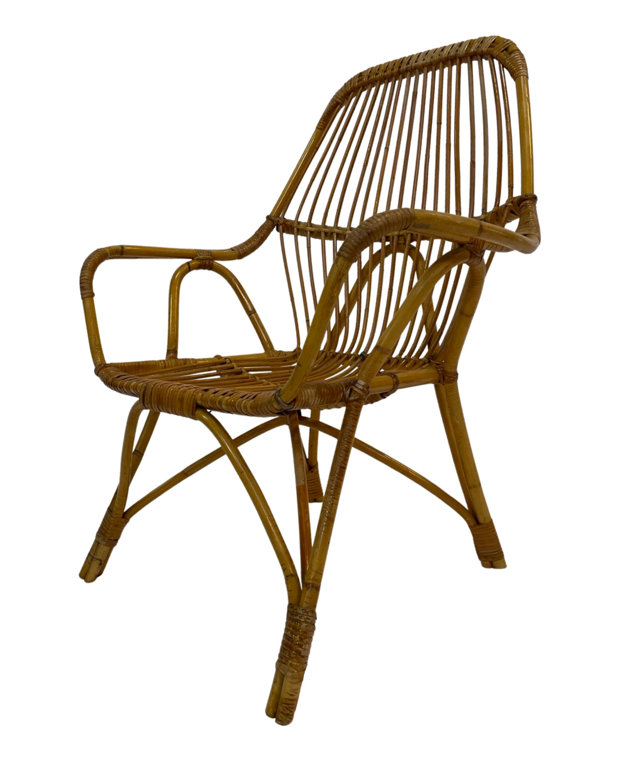 Rattan easy chair by Dirk van Sliedregt Rohe Noordwolde 1960 in the Netherlands
