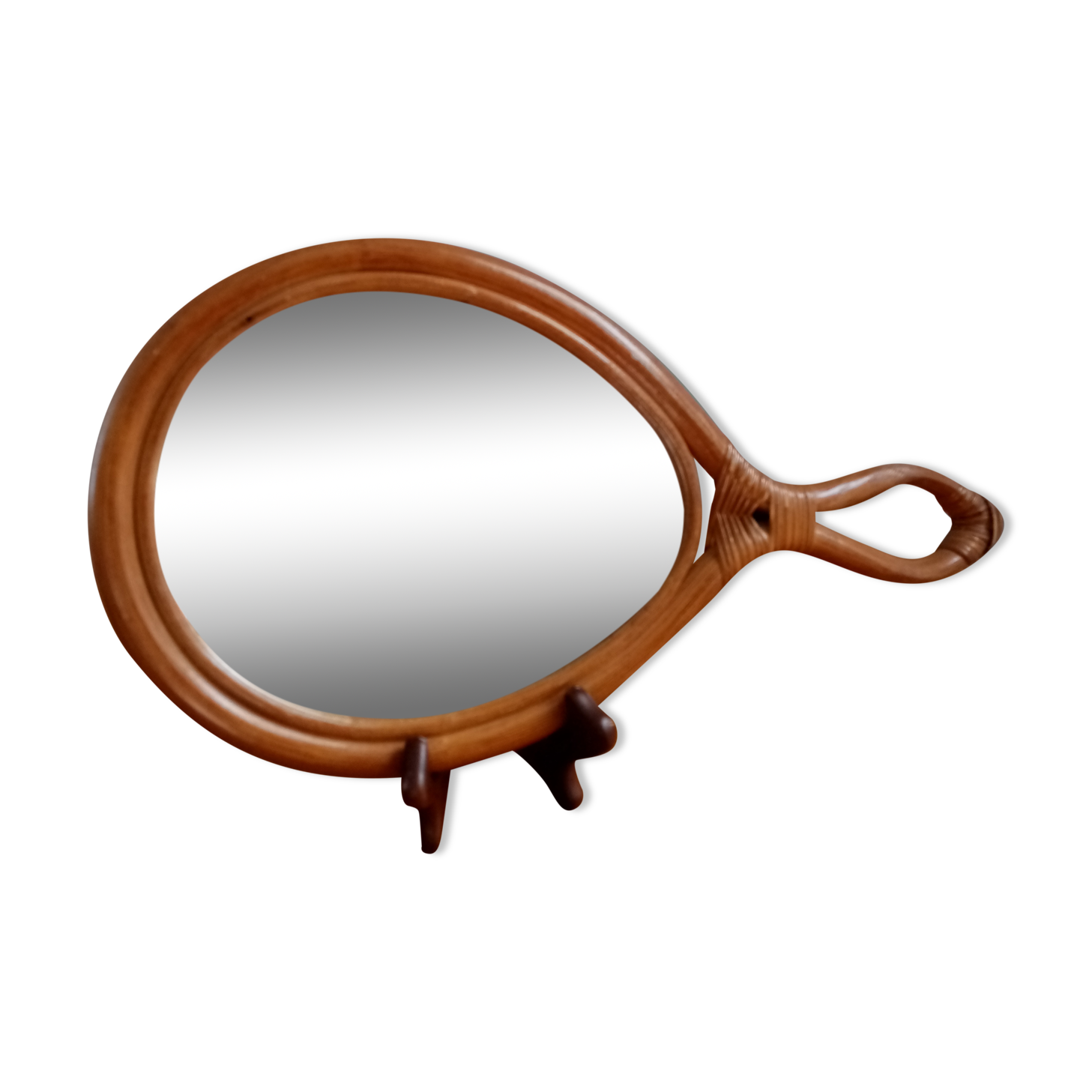Rattan hand mirror