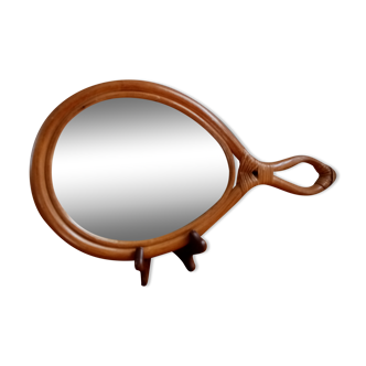 Rattan hand mirror