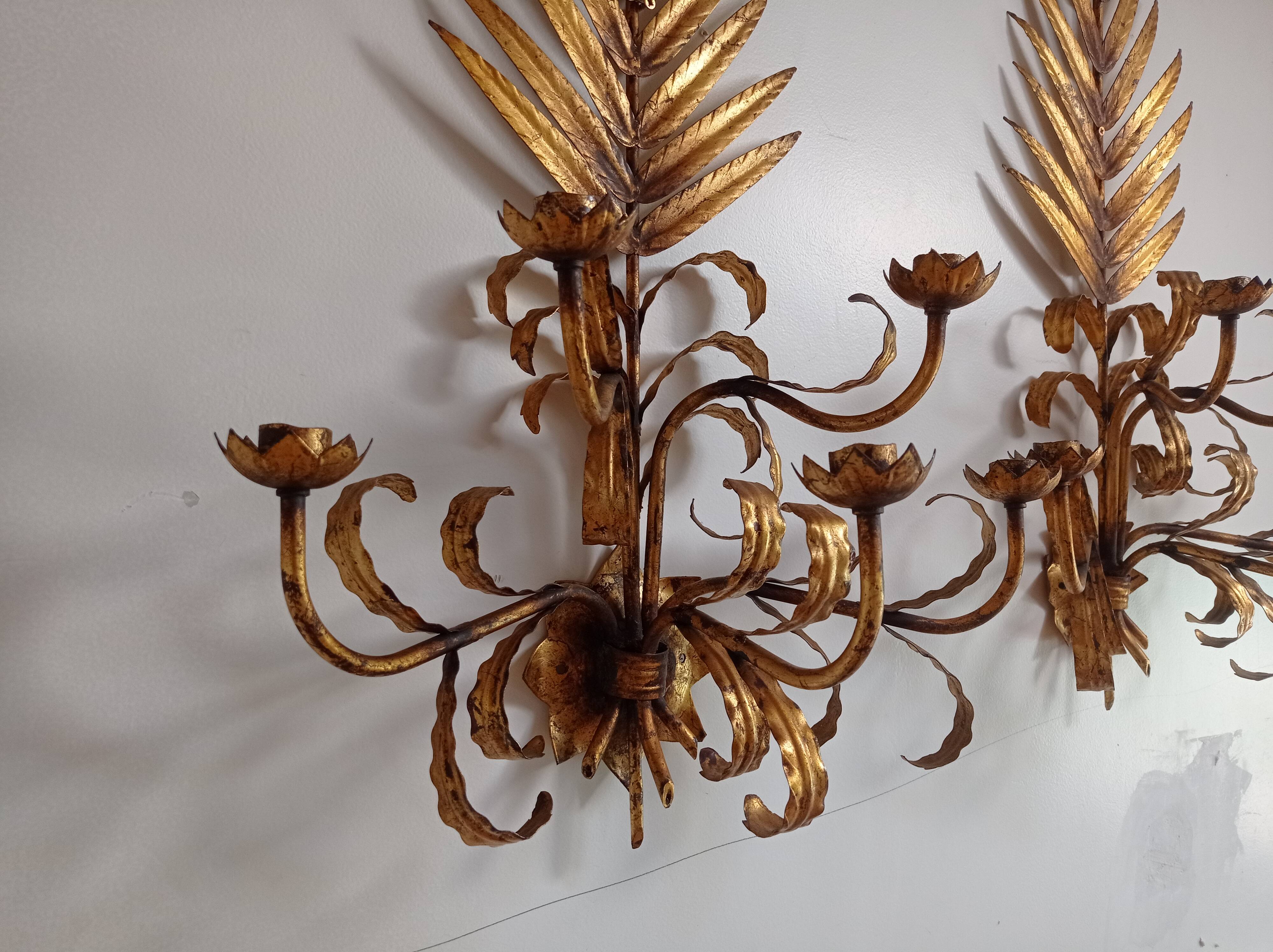 Pair wall lamp 1950 gold metal