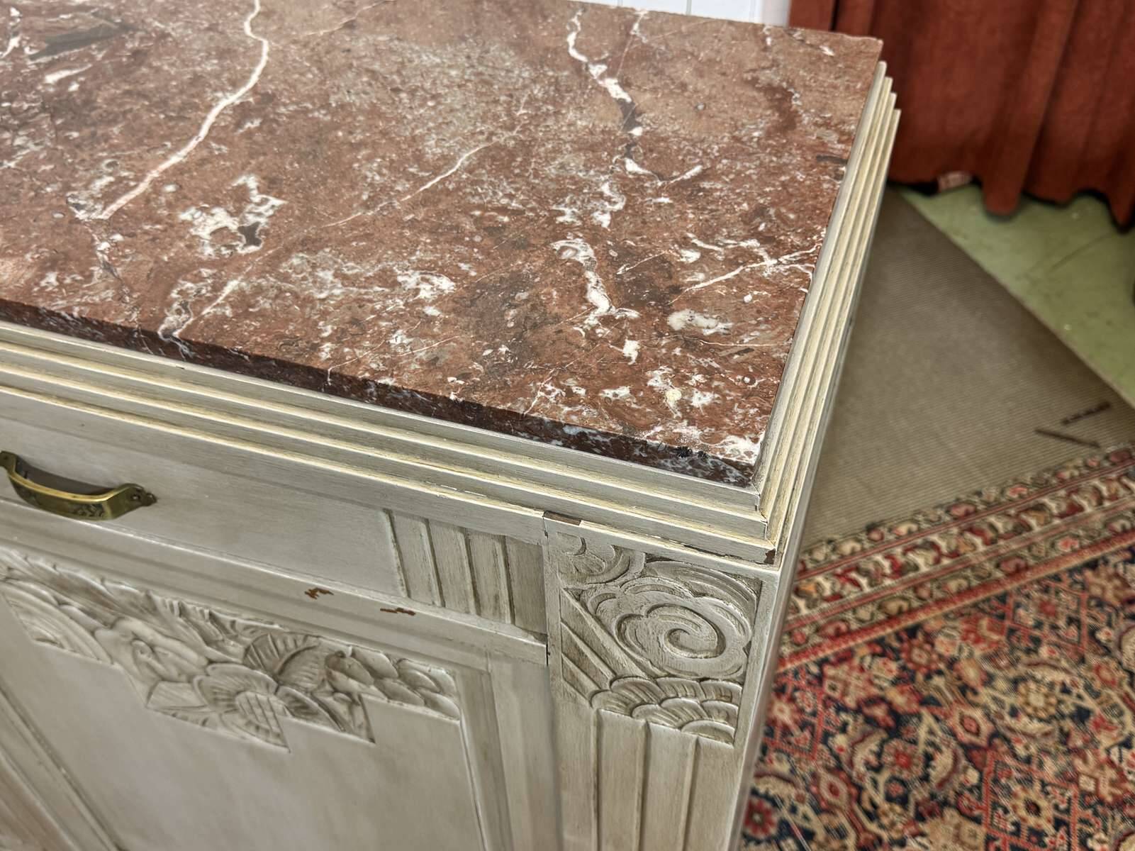Art Deco sideboard in walnut, oak and marble top.