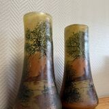 According to Legras: Pair of stained glass roller vases