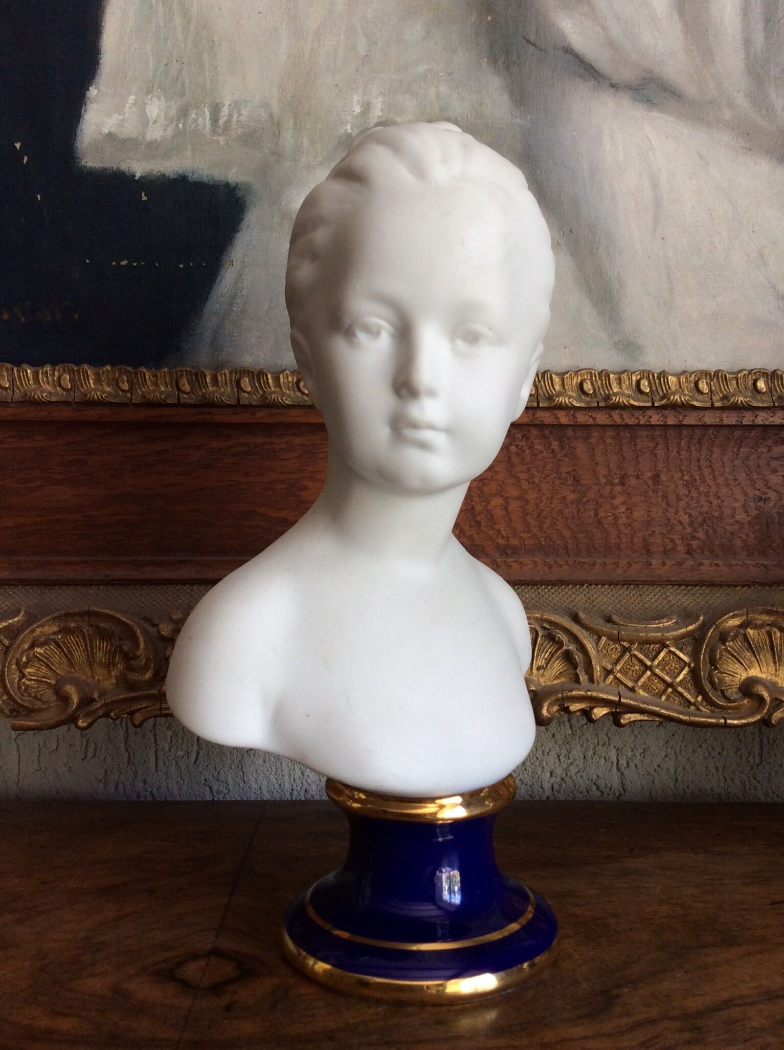 Bust with blue enamelled base