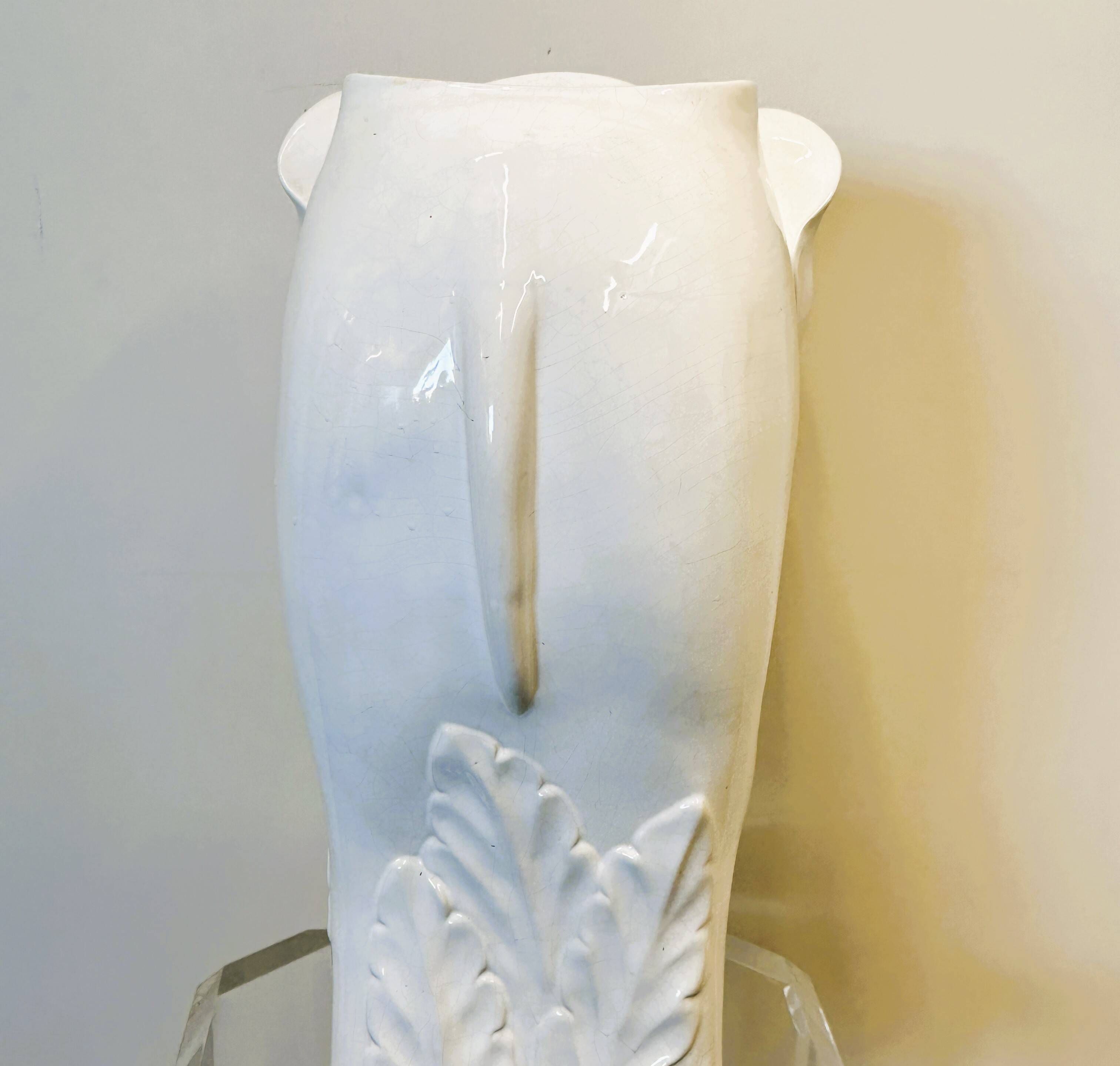 Vintage White Ceramic Elephant Umbrella Stand - Planter, France 1970s.