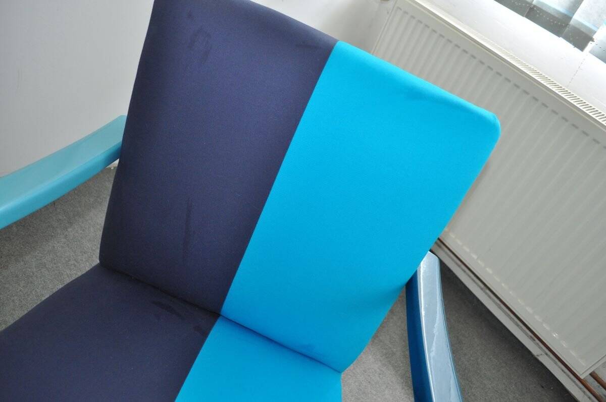 Azure blue Art Deco armchair in wood and cotton, 1920s, fully restored.