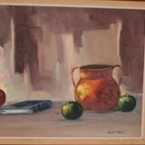 Nature morte au vin et aux fruits par E.W. Freu