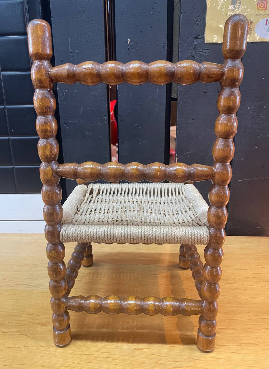 Rope and turned wood children's chair