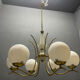 White Opaline Glass & Brass Chandelier, 1960s