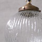 Italian Mid-Century Glass and Brass Pendant Light