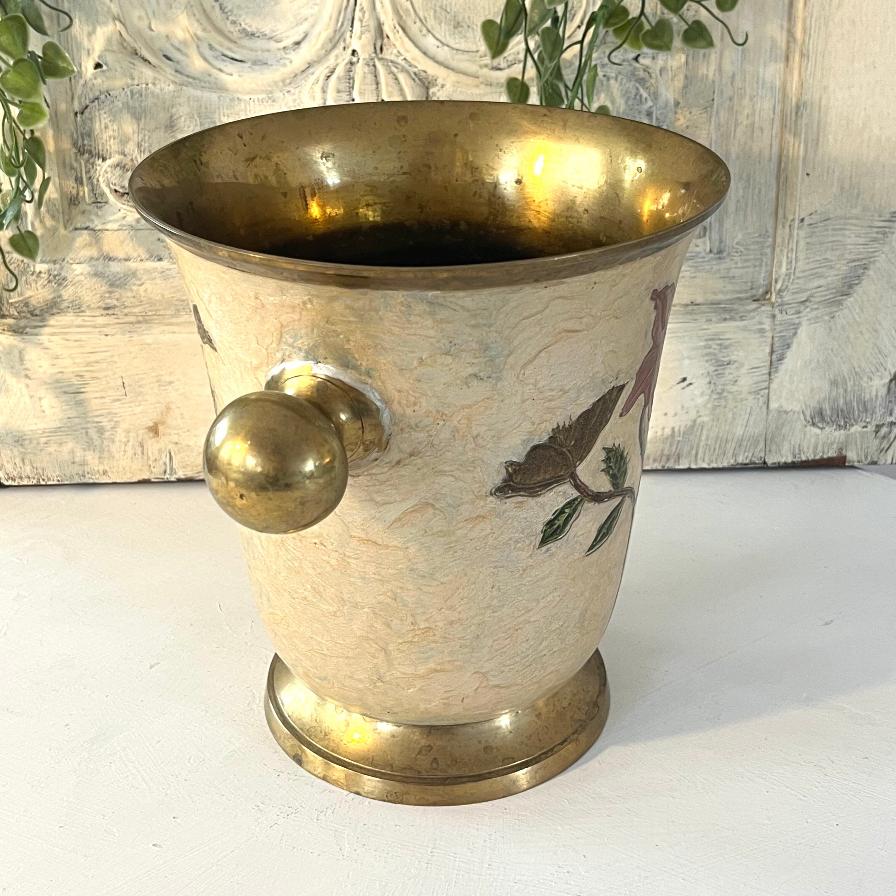 Rare French Art Nouveau Cloisonne Brass Champagne Cooler with Orchid E