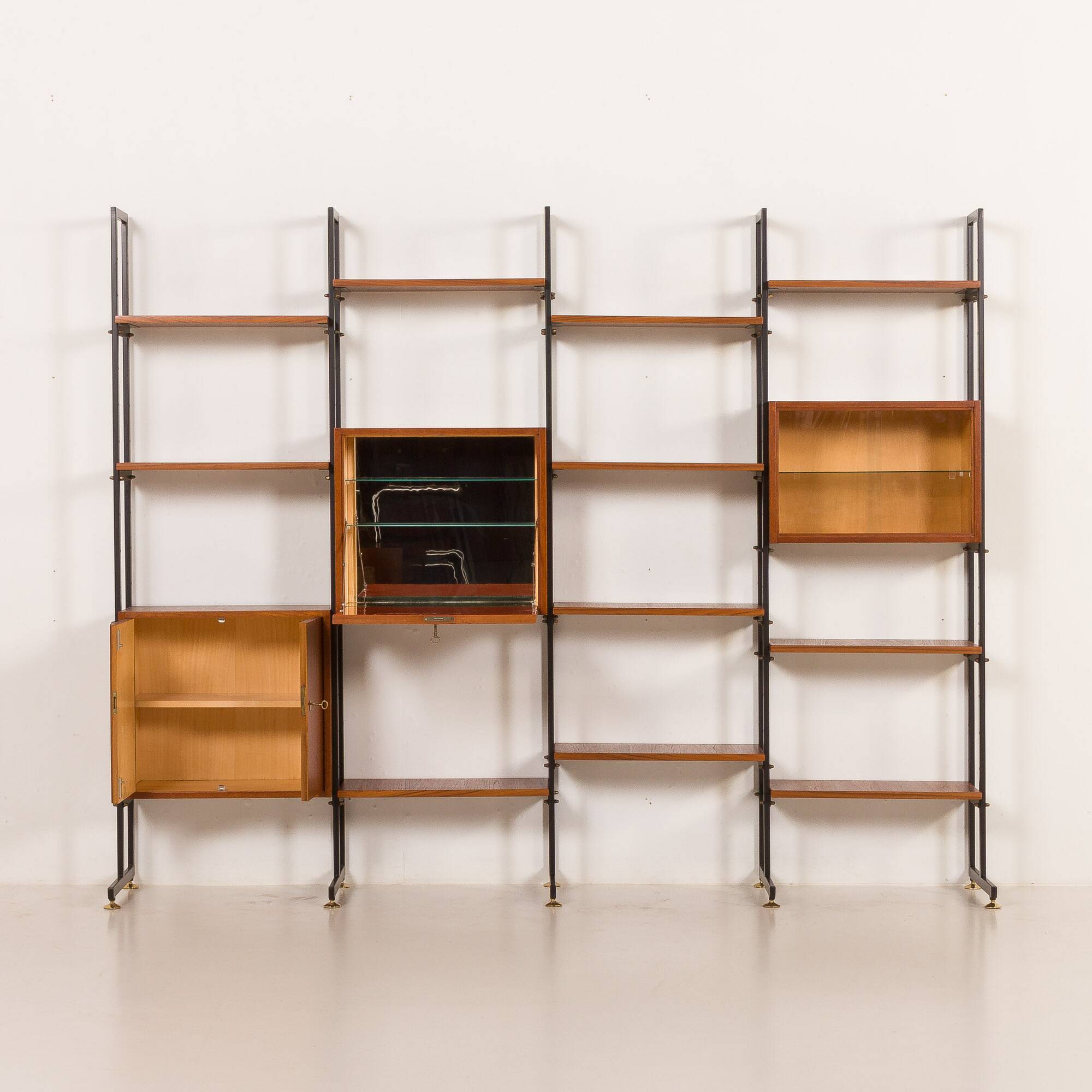 Italian free standing wall unit in teak, 1960s